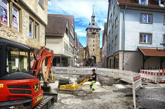 Altstadt in Marbach: Baustelle wandert durch Fußgängerzone