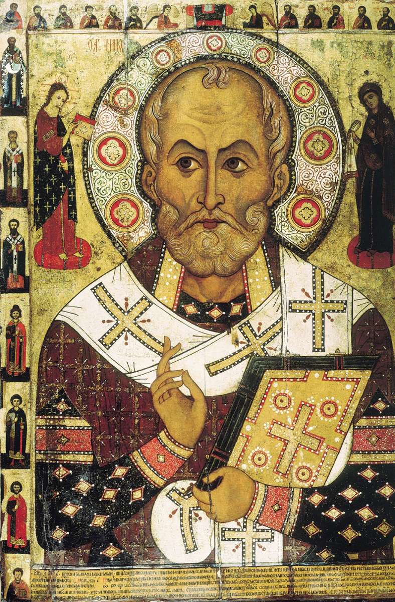 Nikolaus von Myra (russische Ikone von Alexa Petrow (1294, Museum Nowgorod).