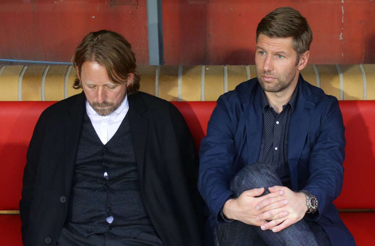 Beim VfB herrschte Fassungslosigkeit – auch beim neuen sportlichen Führungsduo Thomas Hitzlsperger (re.) und Sven Mislintat.