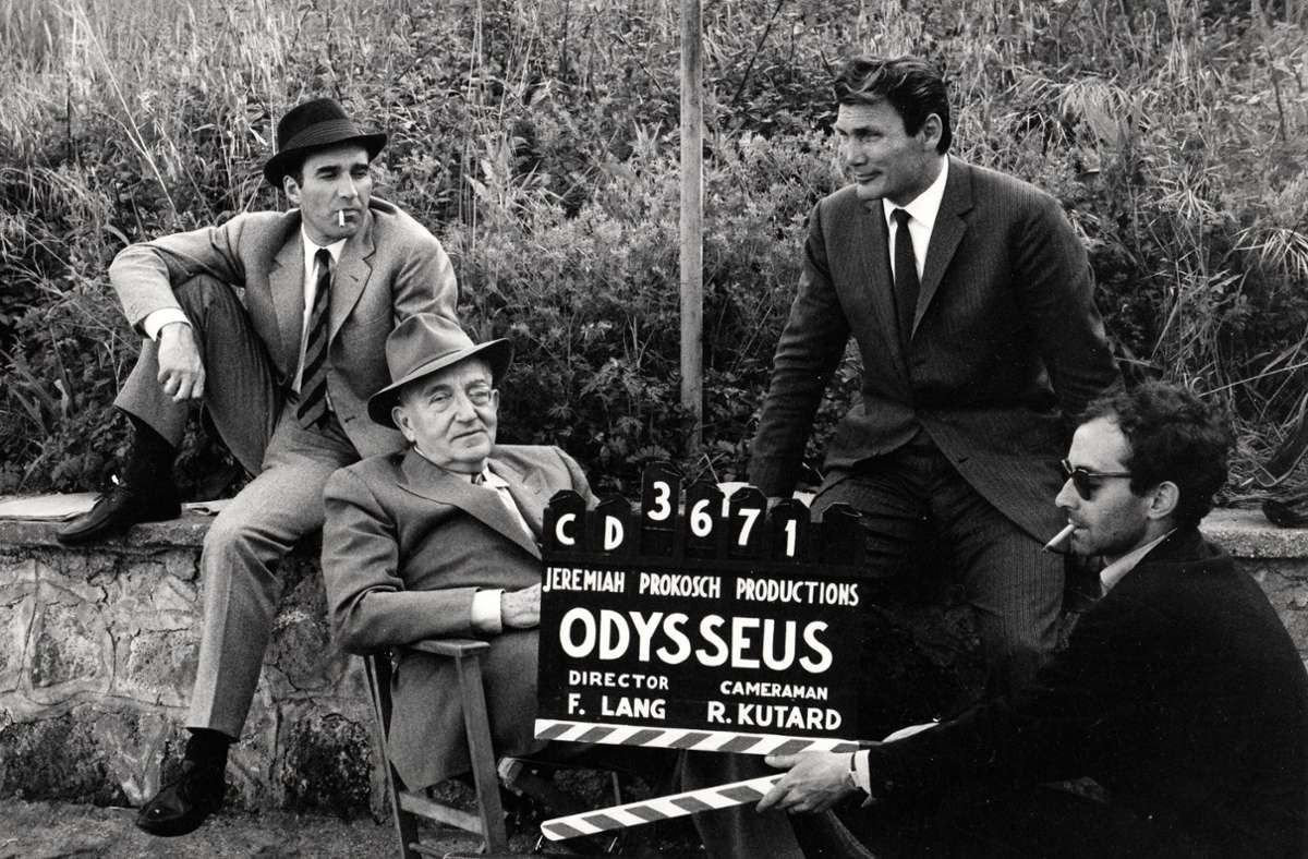 „Die Verachtung“ (1963): Michel Piccoli, Fritz Lang, Jack Palance und Jean-Luc Godard (von links).