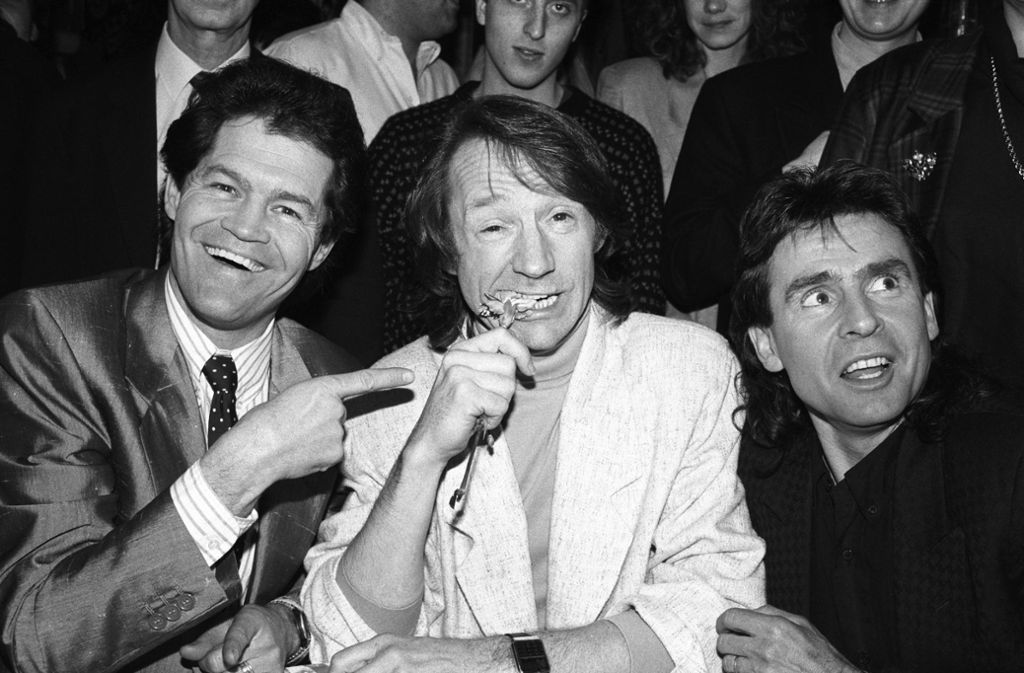 Mickey Dolenz, Peter Tork and Davy Jones (v. li.) promoten die Monkees-Tour 1989.