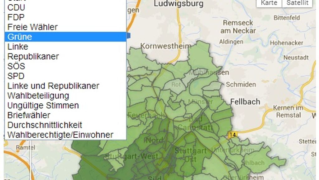 Wahlatlas Stuttgart: So hat Ihr Stadtteil 2009 gewählt