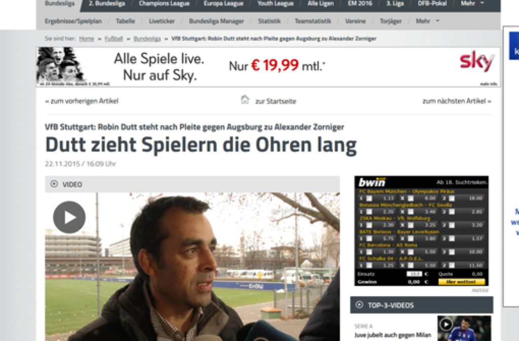 Sport1 titelt: "Dutt zieht Spielern die Ohren lang".