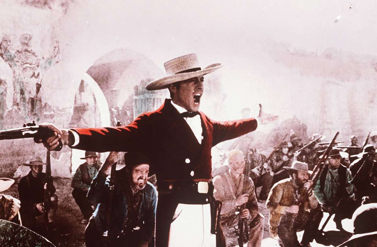 Laurence Harvey als Colonel Travis, Kommandant des Alamo-Postens, in „The Alamo“.