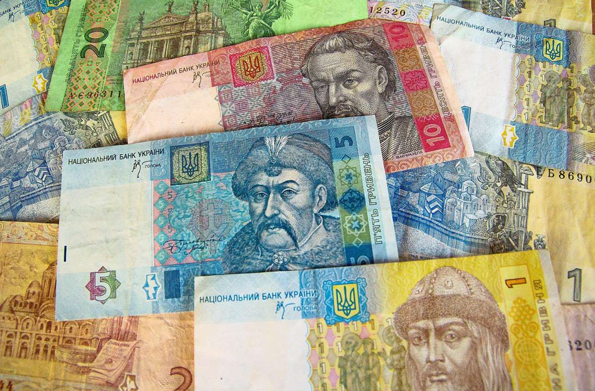 So sieht es aus, Griwna, das Geld der Ukraine.