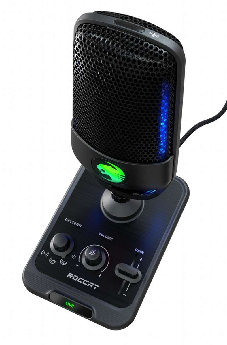 Für eine satte Stimme im selbstaufgenommenen Youtube-Video – oder auch einfach in der Videokonferenz: Das Mikrofon Roccat Torch.