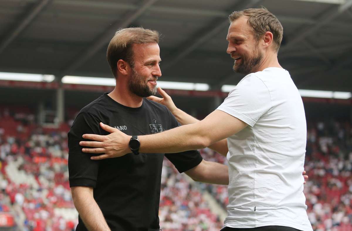 Für VfB-Trainer Sebastian Hoeneß (links) war es ein entscheidendes Spiel im Abstiegskampf gegen die Mainzer mit Trainer Bo Svensson.