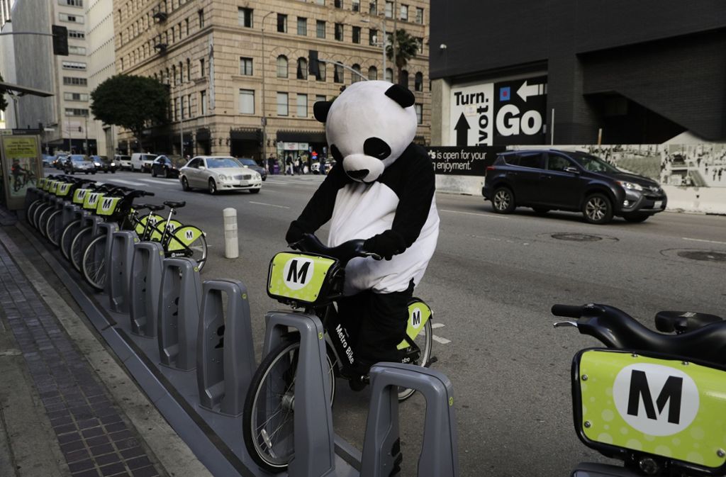 Zu viel des Hypes? Von wegen! Dieser Mann geht nach eigenen Angaben hin und wieder als Panda verkleidet durch Los Angeles, um seinen Mitmenschen eine Freude zu machen.
