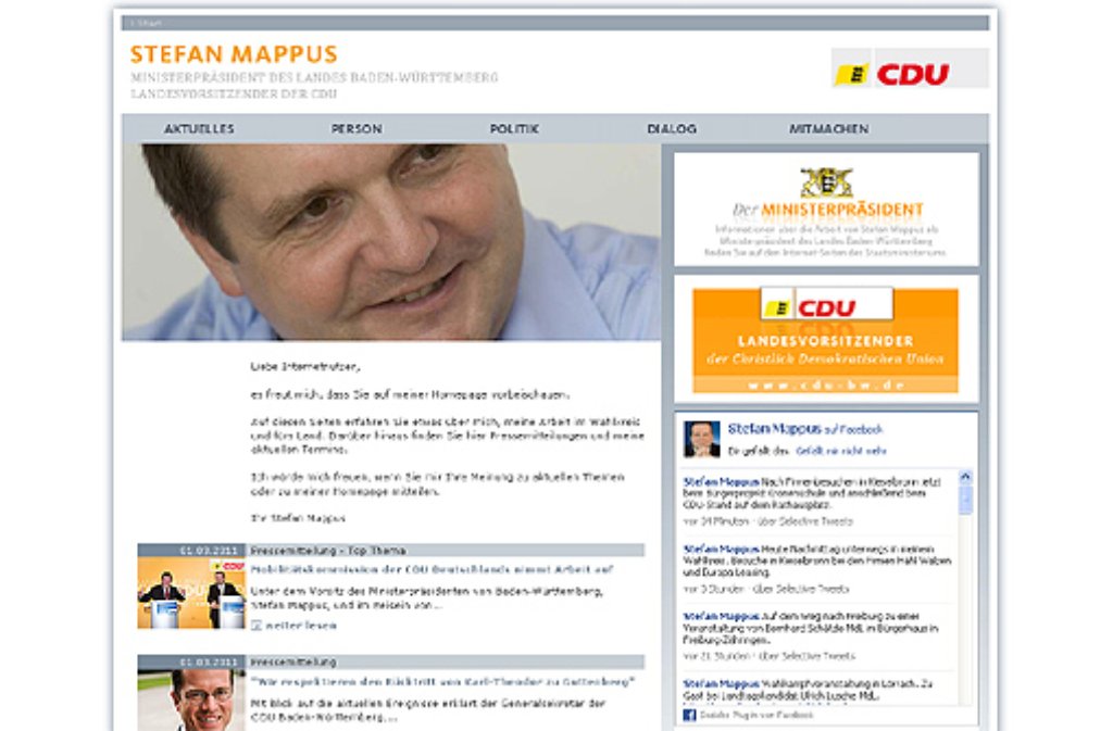 Eine schicke Homepage hat Stefan Mappus genauso wie ...
