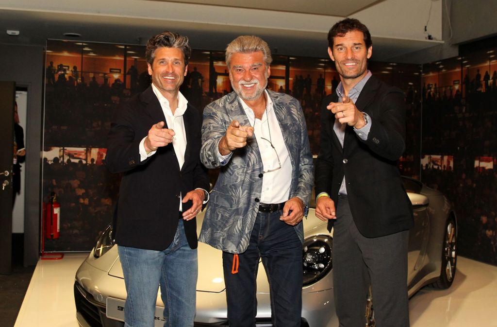 Schauspieler Dempsey, Promifotograf Sage, Porsche-Markenbotschafter Webber (von links)
