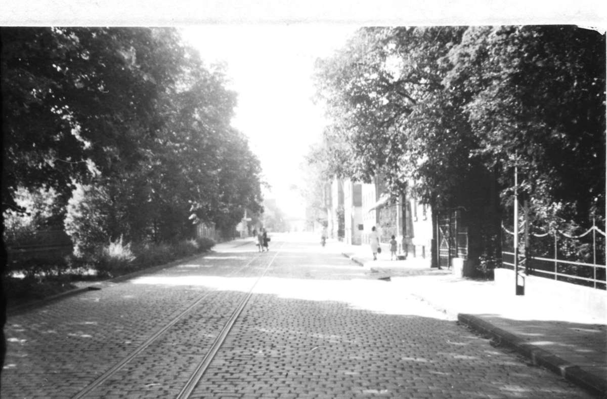Die gepflasterte Straße führt hinein nach Vaihingen.