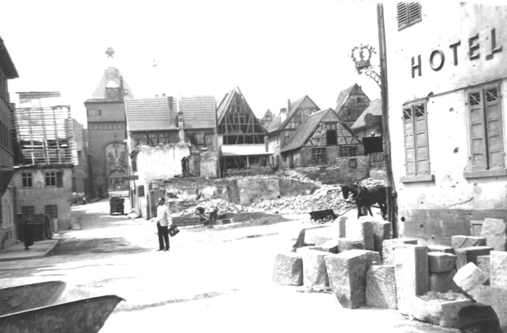 Die Altstadt von Bietigheim 1945.