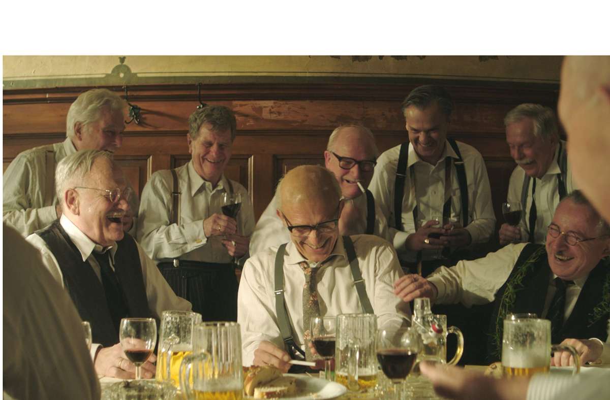 In Tübingen wird im Film die Gründung des Südweststaates verhandelt. Links Christian Petzold als Staatspräsident Reinhold Maier, in der Mitte Richard Sammel als Gebhard Müller und rechts Stefan Preiss als Leo Wohleb.