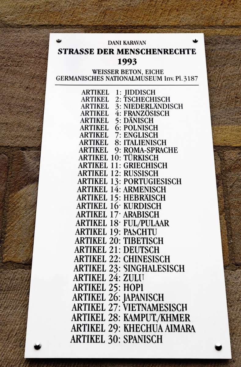 Info-Schild zur Straße der Menschenrechte in Nürnberg