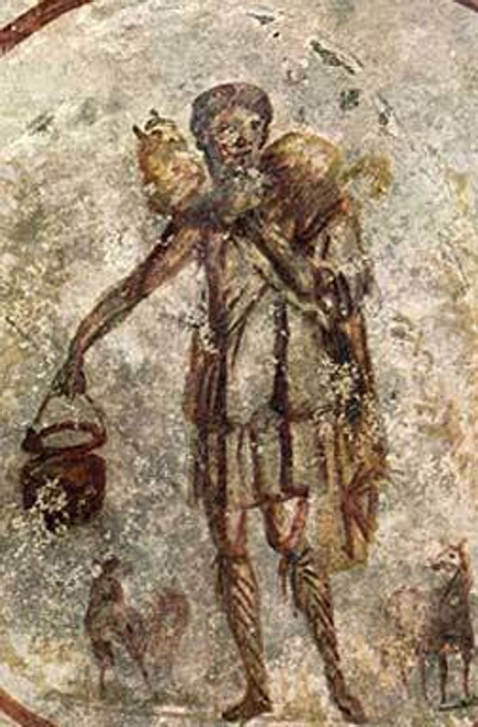 U wie Urchristentum: Jesus, der gute Hirte, eine frühchristliche Deckenmalerei in der Calixtus-Katakombe in Rom, um das Jahr 250.