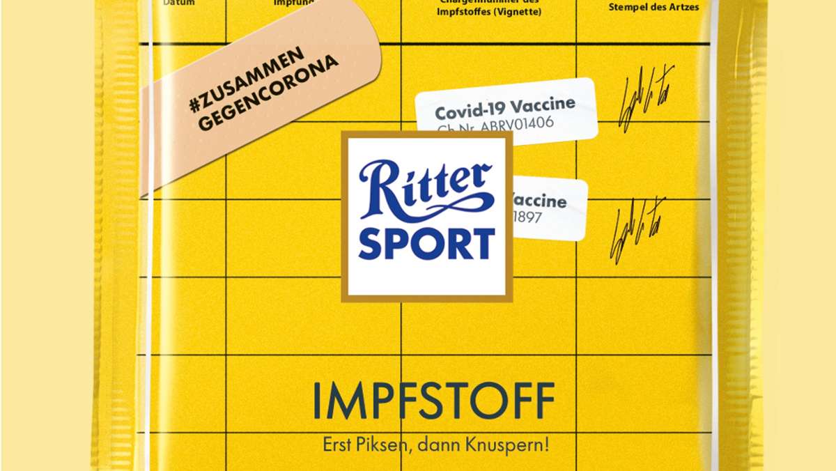 Unternehmen werben  fürs Impfen: Gibt es die besondere Tafel von Ritter Sport zu kaufen?