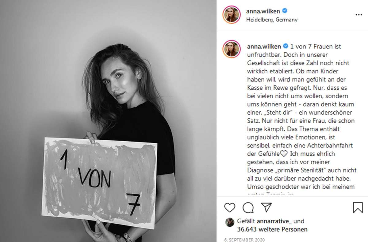 Auf ihrem Instagram-Account @anna.wilken nutzt das Model ihren Bekanntheitsgrad um auf die Erkrankung Endometriose aufmerksam zu machen – und die häufig damit zusammenhängende Unfruchtbarkeit.