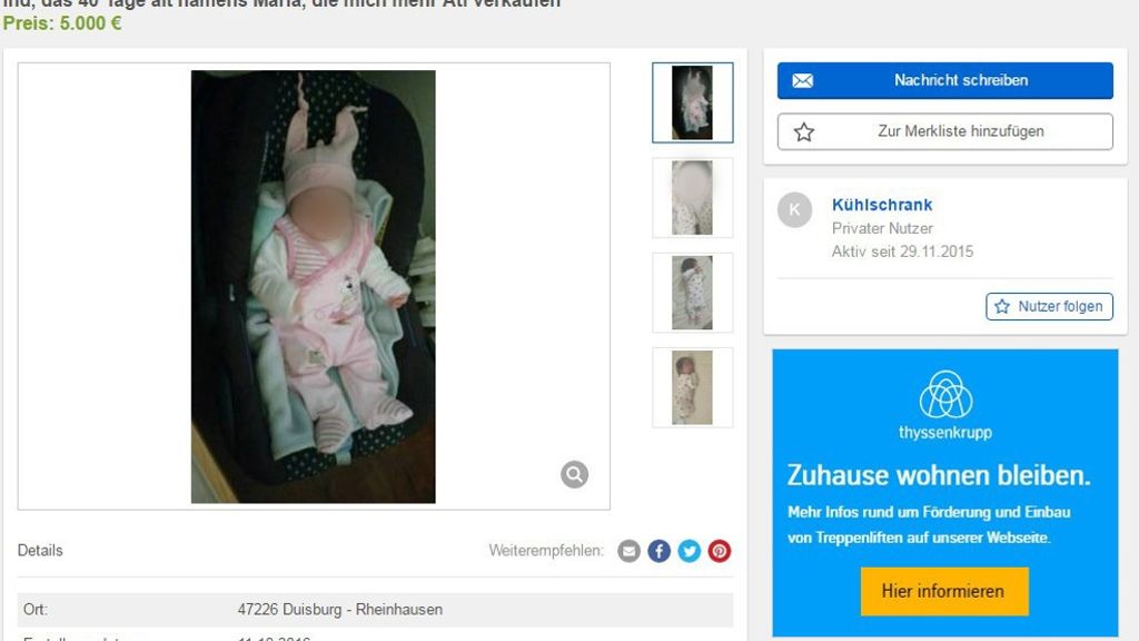Baby-Anzeige bei Ebay: Polizei sucht noch nach heißer Spur