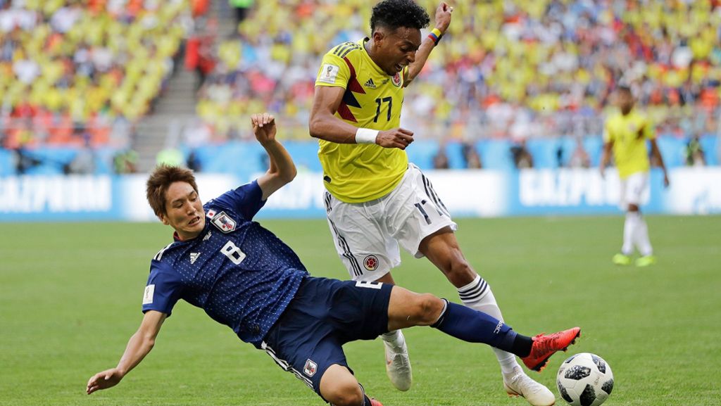  Der Dortmunder Fußballprofi Shinji Kagawa und der Kölner Yuya Osako haben Japan bei der Weltmeisterschaft zum Sieg gegen Kolumbien geschossen. Kolumbien spielte 87 Minuten in Unterzahl. 