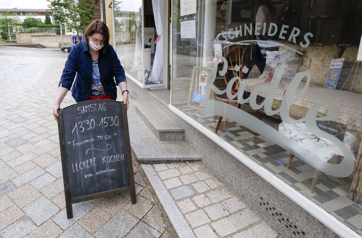 Café-Sharing: Christine Flores teilt sich die Ladenflächen mit Schneiders Lädle – und macht Werbung für ihre Petit Gâteaux