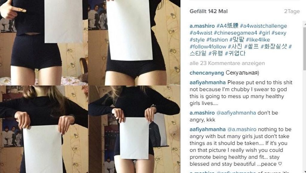 #A4waistchallenge auf Instagram: So dünn wie ein Blatt Papier