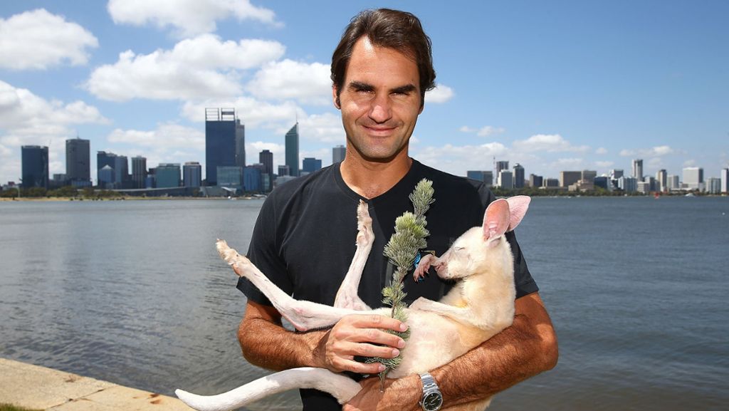Tennis-Profi in Australien: Roger Federer knuddelt Känguru