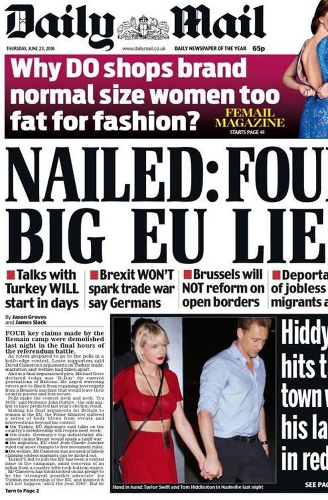 Die Daily Mail schürt Stimmung für einen Austritt: „Four Big EU Lies“