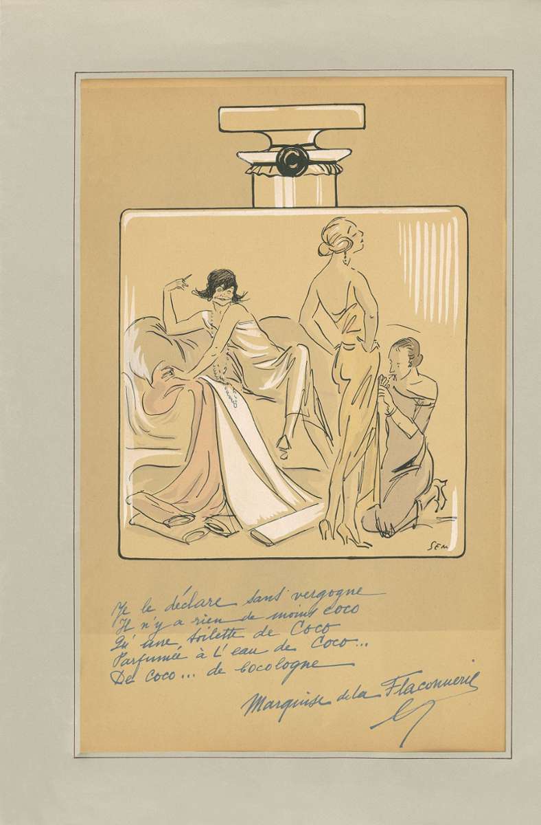 Auch Coco Chanel – beziehungsweise die „Marquise de la Flaconnerie“ – zeichnet Sem.