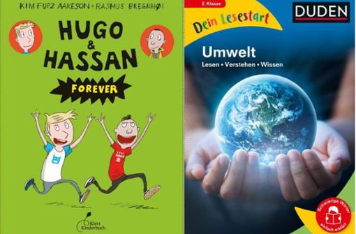 Diese Bücher können zum Lesen verführen: die Serie mit den coolen Comic-Chaoten „Hugo & Hassan“ und die Lesestart-Reihe des Duden-Verlags mit Wissensthemen. Foto: Klett-Kinderbuch/Duden-Verlag