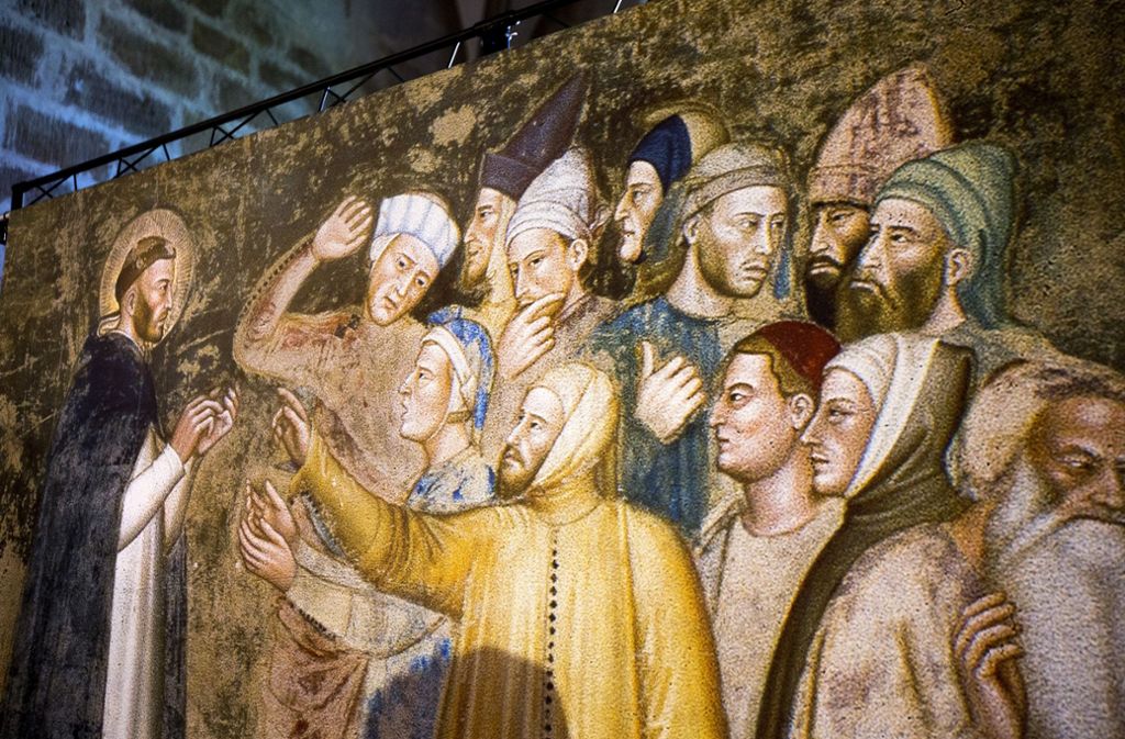 Die Predigen des Heiligen Dominikus lösten bei den Menschen unterschiedliche Reaktionen aus, wie auf diesem Druck eines alten Gemäldes zu sehen ist.