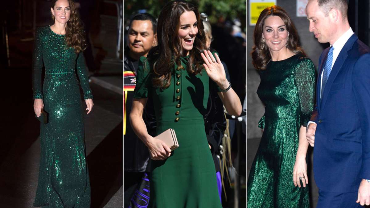  Schwarz ist bei den Royals nicht die Farbe der Wahl. Eine Alternative ist Tannengrün – vor allem Herzogin Kate hat eine ganze Armada von tannengrünen Outfits im Schrank. 