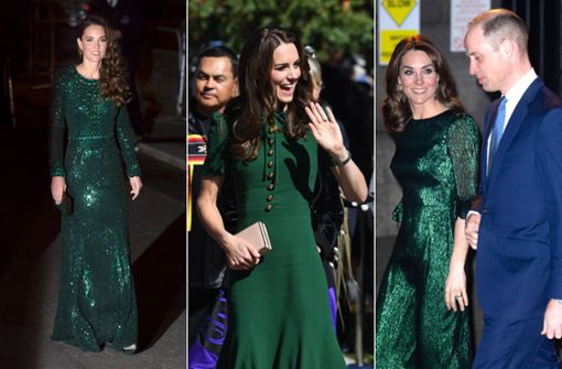 Grüner wird’s nicht: Herzogin Kate in drei Outfits in Tannengrün. Foto: Imago/PA Images/Parsons Media/i Images