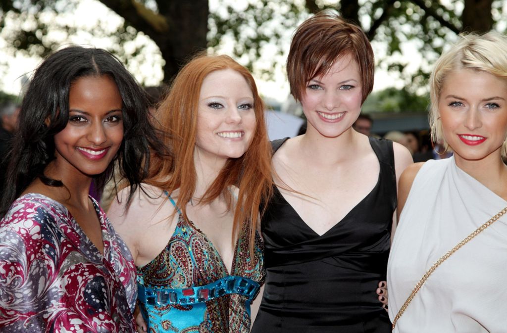 Die Gewinnerinnen der ersten vier Staffeln von „Germany’s next Topmodel“, von links: Sara Nuru, Barbara Meier, Jenny Hof, Lena Gercke.