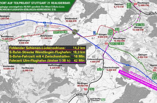 So wünscht sich die Schutzgemeinschaft Filder die Verlängerung der Gäubahn ins Neckartal. Dabei skizziert sie  auch  eine noch nicht existierenden S 10 nach Kirchheim. Foto: z/K. Gebhard