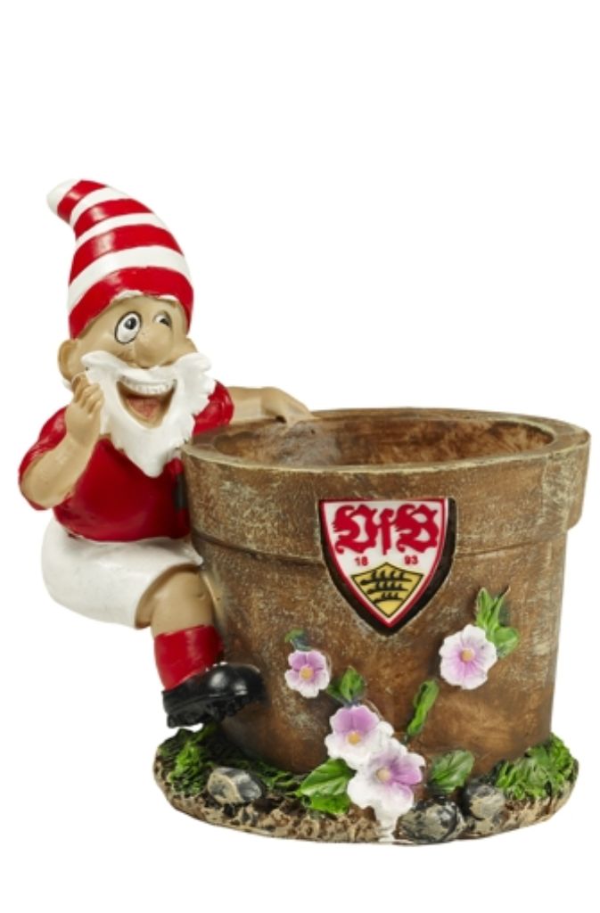 Gartenzwerg mit Blumentopf: Auch im Garten ist der VfB mit diesem Fanutensil immer präsent. Preis: 12,95 Euro