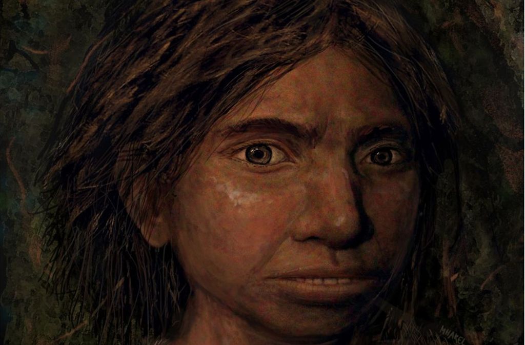 Porträt eines jugendlichen weiblichen Denisova-Menschen, das auf der Basis von einem Skelett-Profil und DNA-Merkmalen gemalt wurde.