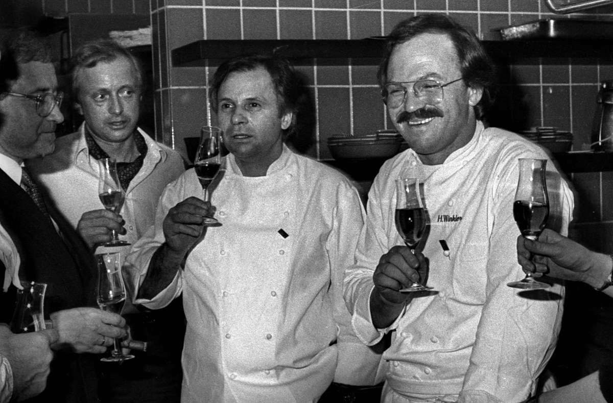 Alfons Schuhbeck, Eckart Witzigmann und Heinz Winkler (von links) 1984 im Tantris in München.