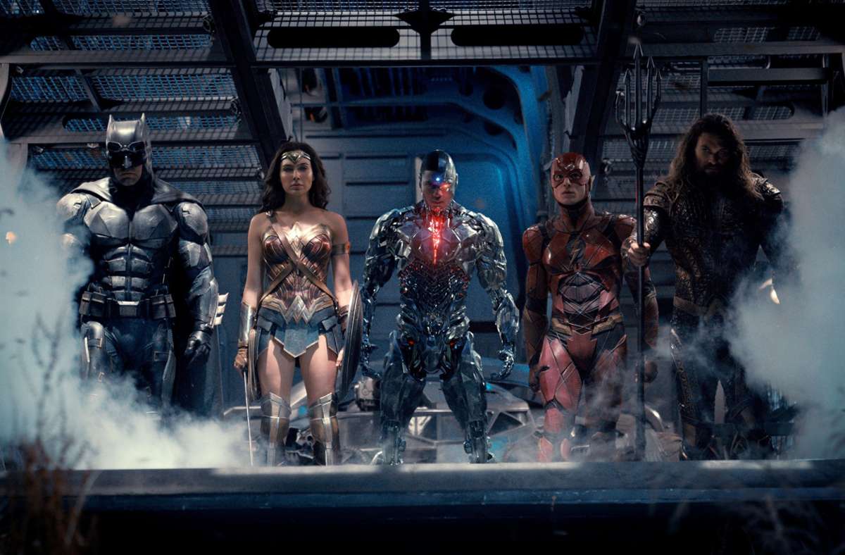„Zach Snyder’s Justice League“: Batman (Ben Affleck), Wonder Woman (Gale Gadot), Cyborg (Ray Fisher), The Flash (Ezra Miller), Aquaman (Jason Momoa) (von links)