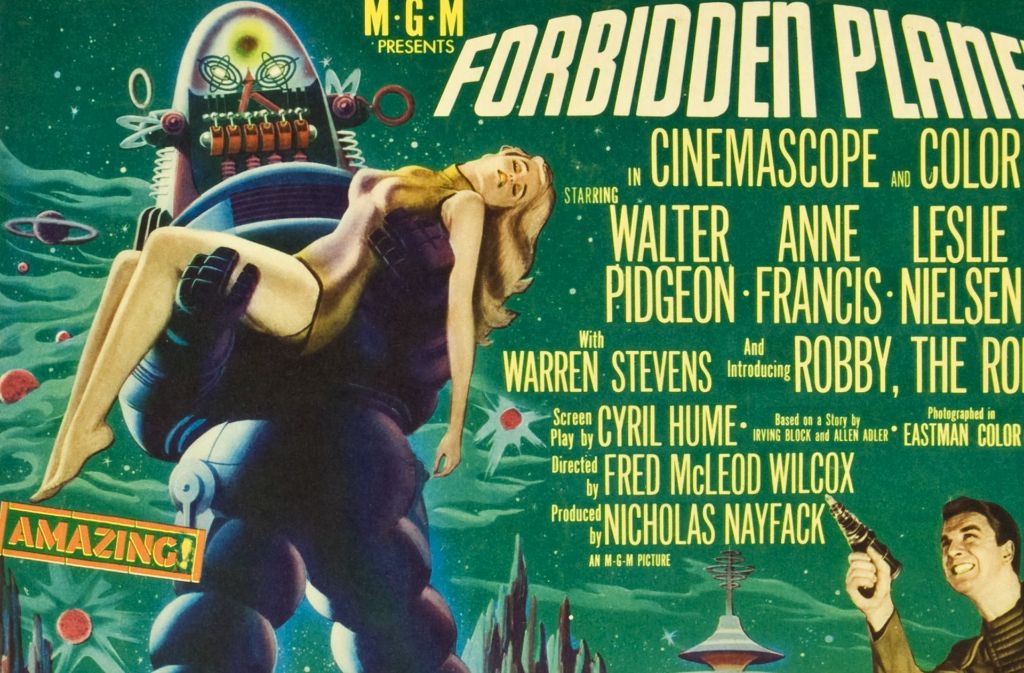 Typische Schreckenswerbung: Robby der Roboter wurde 1956 auf den Plakaten zu „Forbidden Planet“ als jungfrauenverschlingendes Maschinenmonster präsentiert. Foto: MGM