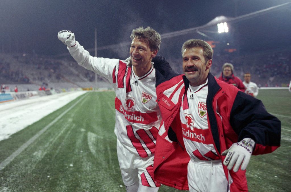 Im Jahr 1994 konnten Guido Buchwald (li.) und Fritz Walter nach Spielschluss jubeln. Foto: Pressefoto Baumann