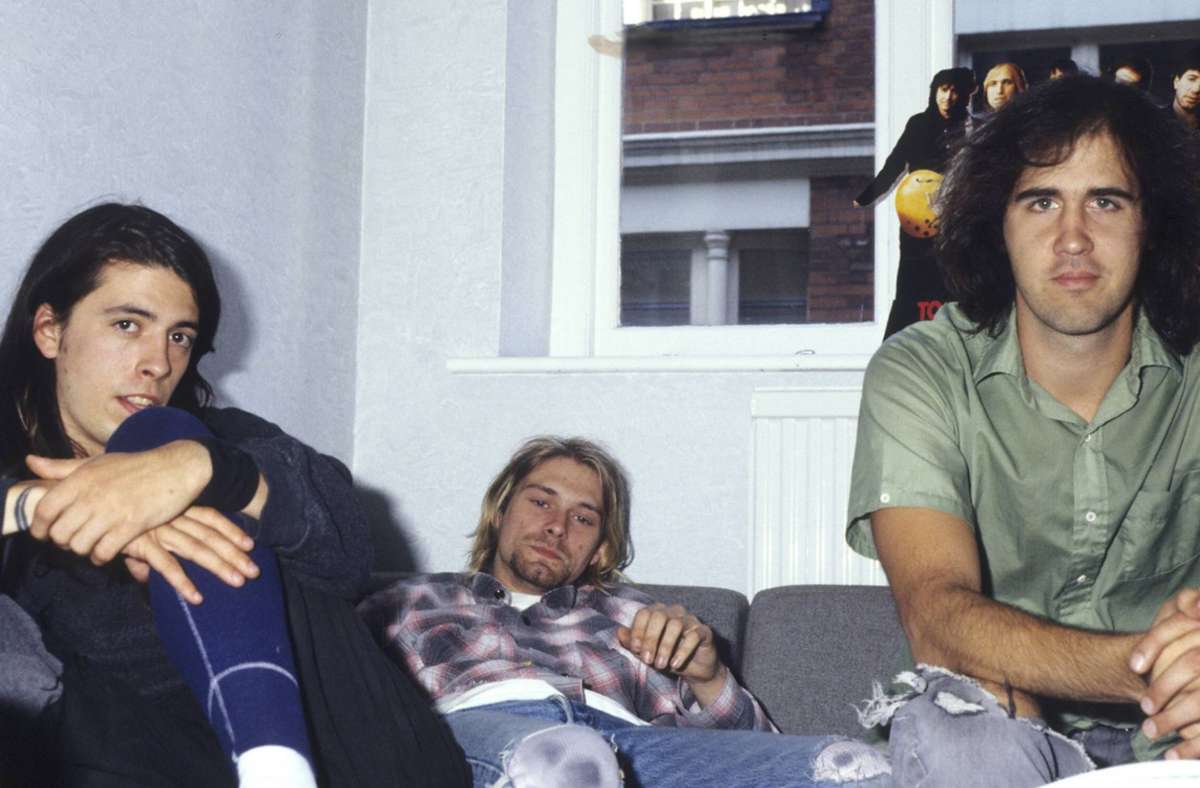 Nirvana 1991(v.l.n.r.): Schlagzeuger Dave Grohl, Sänger Kurt Cobain und Bassist Krist Novoselic