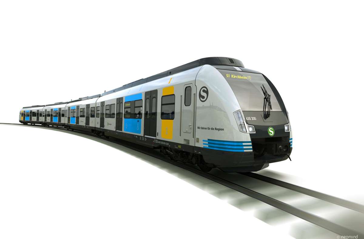 So soll die neue S-Bahn aussehen: Die Grundfarbe ist taubengrau, die 1.-Klasse-Abteile gelb und die Mehrzweckabteile blau markiert, die Türbereiche sind schwarz.