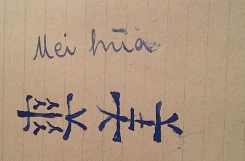 Hanna Schmidt hat ihren chinesischen Namen auf einen Notizblock gemalt