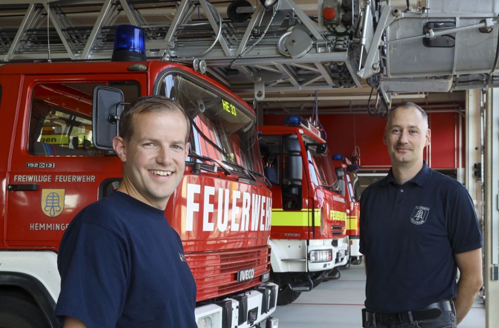 Sie kommen, wenn’s brennt: Kommandant Marco Spera (rechts) und sein Stellvertreter Timo Jesse.