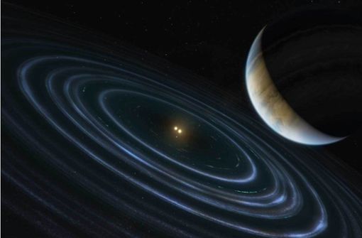 Der in dieser Abbildung  gezeigte Exoplanet HD 106906  befindet sich in einer  Umlaufbahn um einen 336 Lichtjahre von der Erde entfernten Doppelstern. Foto: Nasa/Esa/M. Kornmesser (ESA/Hubble)