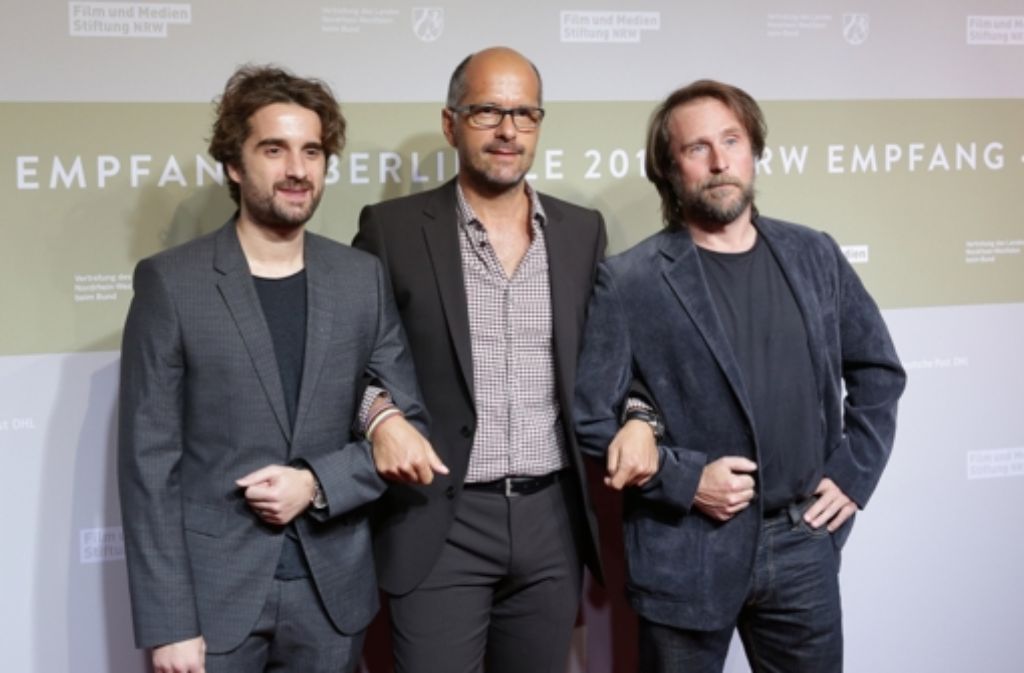 „Stromberg“-Schauspieler Oliver Wnuk (links), Christoph Maria Herbst (Mitte) und Bjarne Mädel stellen ihren Film bei der 64. Berlinale vor.