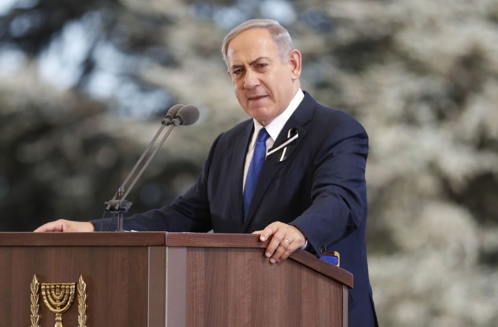 Israels Premierminister Benjamin Netanyahu würdigte den israelischen Altpräsidenten vor rund 3000 Teilnehmern als „einen der größten Anführer unseres Volkes“.