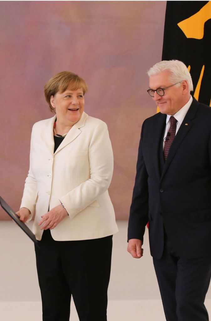 Angela Merkel mit Bundespräsident Frank-Walter Steinmeier nach ihrer Wahl zur Kanzlerin.