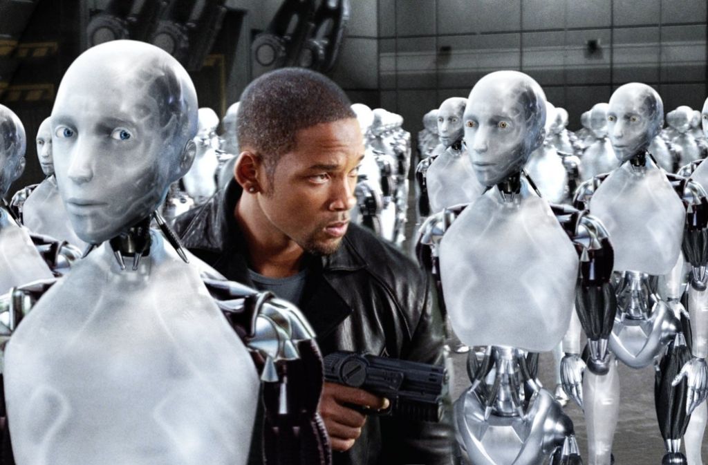 Im Kinofilm „I, Robot“ (mit Will Smith als Polizist Del Spooner) nach dem gleichnamigen Roman von Isaac Assimov gehören Roboter und neueste Technologien zum Alltag der Menschen.