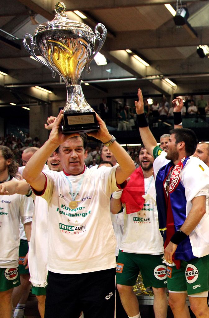 Trainer Velimir Petkovic, aktuell russischer Nationaltrainer, nach der Titelverteidigung mit Frisch Auf Göppingen 2012.